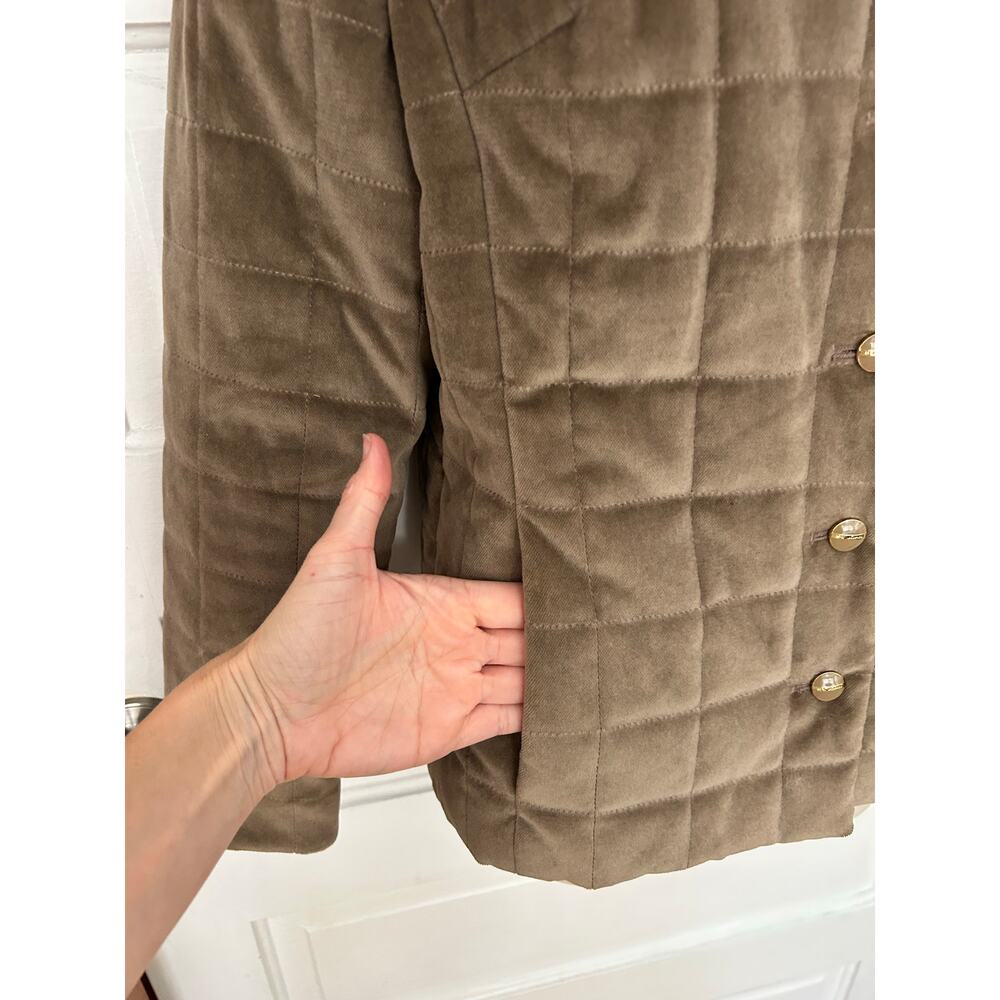 St John Sport by Marie Gray Quilted Puffer Jacket Brown Tan Velvet Size P Flaw - Picture 6 of 12